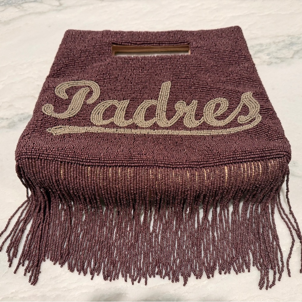 Padres Beaded Fringe Clutch - Brown! Island to East Side NEW
